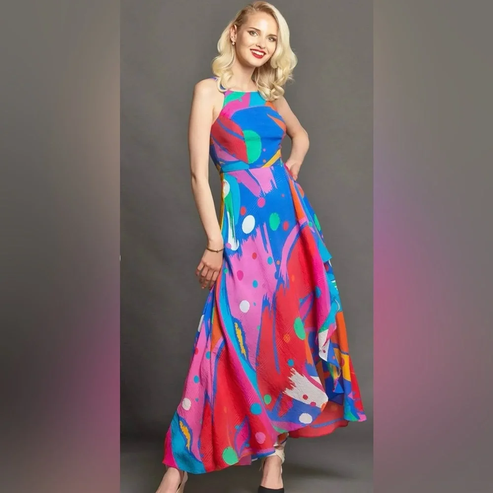 (NEW) Anthropologie Coconinno Jenine Maxi Dress - Miami Vibes - Picture 2 of 16